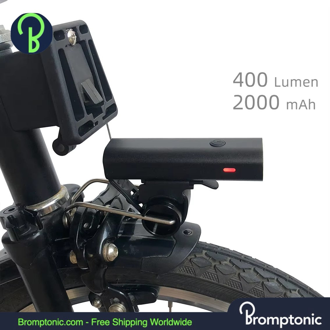 Brompton 400 Lumen USB Oplaadbare Opvouwbare Fietslamp met Verstelbare Bevestiging