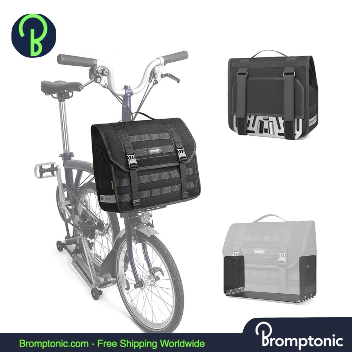 Mochila Brompton frontal de 13 l, impermeable y de liberación rápida con tablero de soporte interior